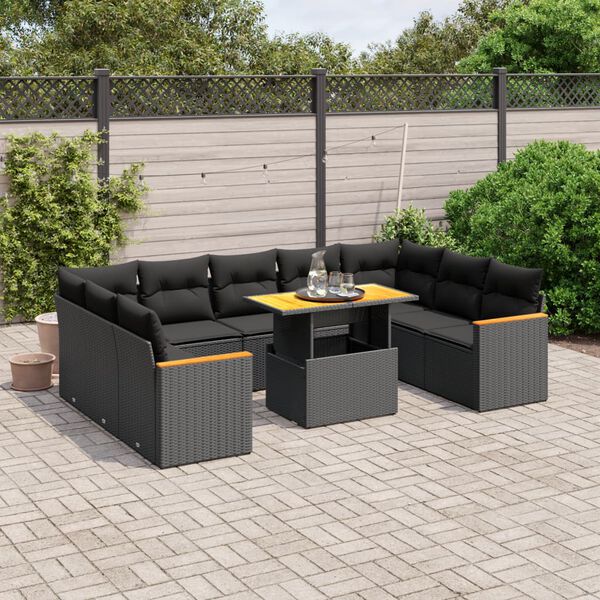 vidaXL Salon de jardin 10 pcs avec coussins noir r&eacute;sine tress&eacute;e