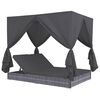 vidaXL Chaise longue d'ext&eacute;rieur avec rideaux R&eacute;sine tress&eacute;e Gris