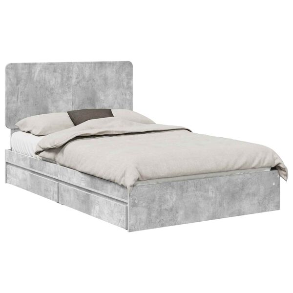 vidaXL Lit de Rangement Gris b&eacute;ton 135 x 190 cm Bois d'ing&eacute;nierie