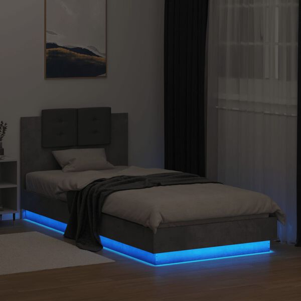 vidaXL Cadre de lit avec LED sans matelas gris b&eacute;ton 90x200 cm
