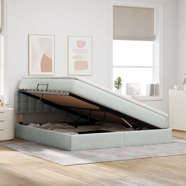 vidaXL Lit de Rangement avec matelas Gris clair 180 x 200 cm Velours