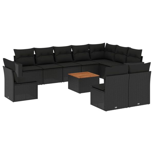 vidaXL Salon de jardin 11 pcs avec coussins noir r&eacute;sine tress&eacute;e