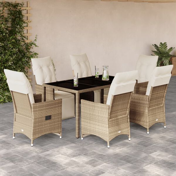 vidaXL Ensemble de bistro de jardin 7 pcs coussins beige poly rotin