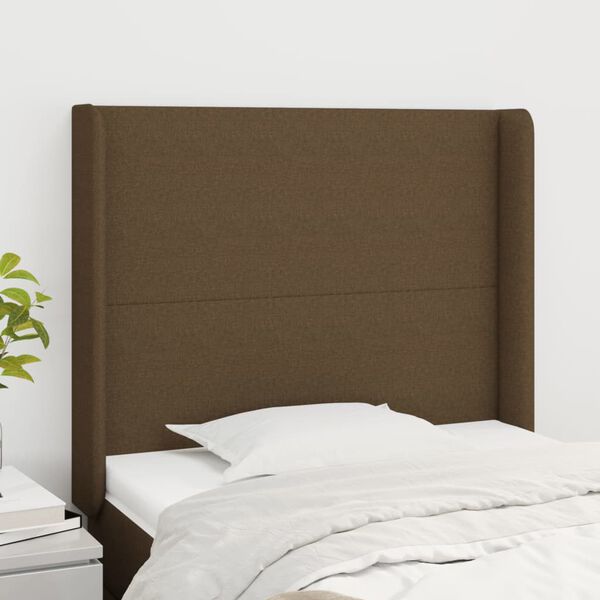 vidaXL T&ecirc;te de lit avec oreilles Marron fonc&eacute; 93x16x118/128 cm Tissu