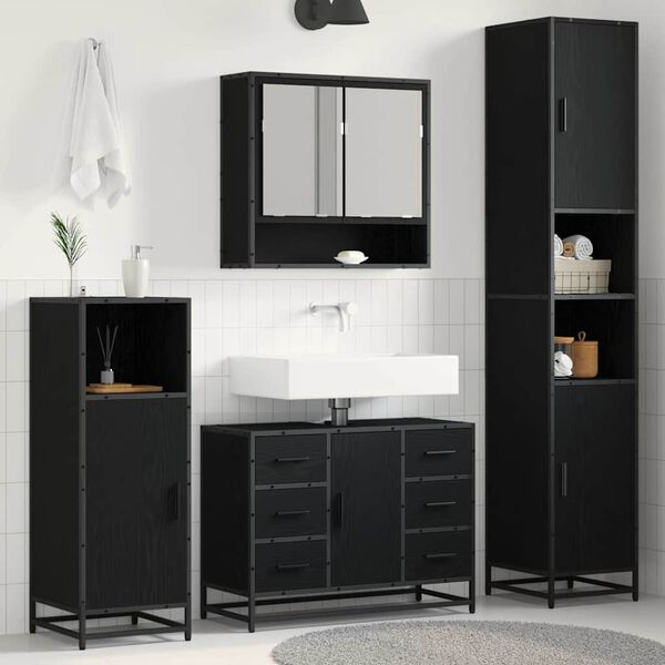 vidaXL Ensemble de mobilier de salle de bain 3 pcs Ch&ecirc;ne noir