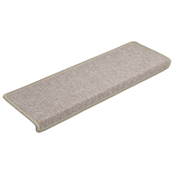 vidaXL Tapis d'escalier 15 pièces 65 x 21 x 4 cm Taupe Bordure rectangulaire