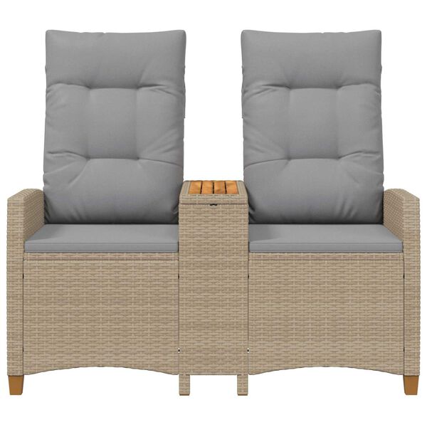 vidaXL Banc inclinable avec table Beige et Gris clair polyrotin