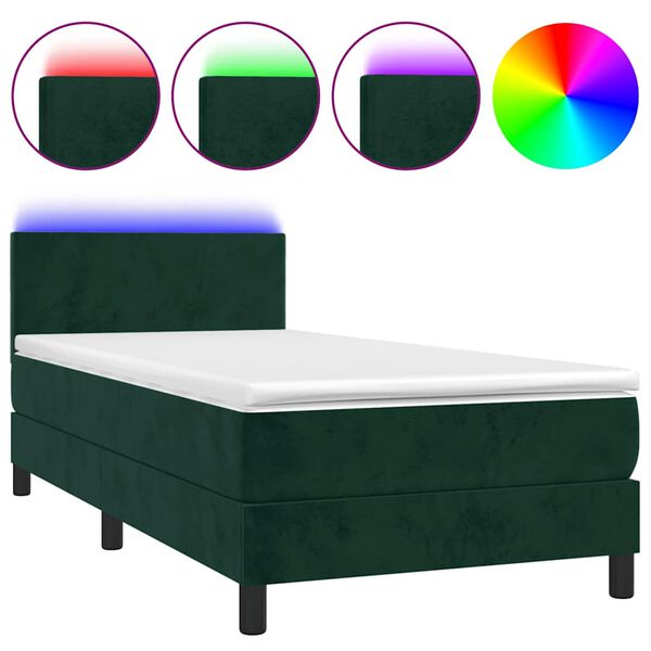vidaXL Sommier &agrave; lattes de lit avec matelas et LED Vert fonc&eacute; 90x200cm