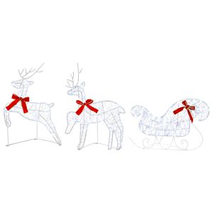 vidaXL Renne de No&euml;l avec tra&icirc;neau 3 pc 60 LED Blanc froid
