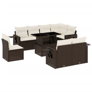 vidaXL Salon de jardin avec coussins 9 pcs marron r&eacute;sine tress&eacute;e
