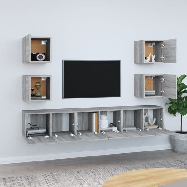 vidaXL Ensemble de meubles TV 7 pcs Sonoma gris Bois d'ing&eacute;nierie