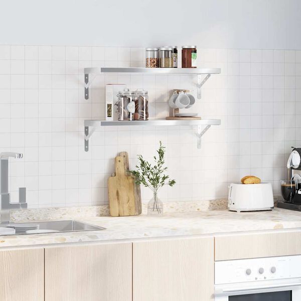 vidaXL &Eacute;tag&egrave;res murales 2 pcs 75x23,5x3 cm argent&eacute; acier inoxydable