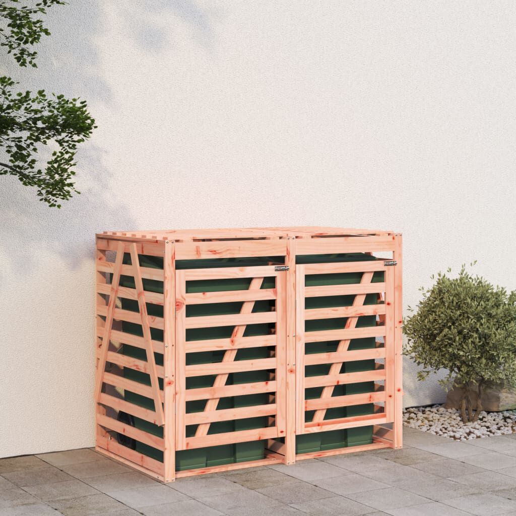 Cache-poubelle Triple En Bois Imprégné VidaXL - Avec Roulettes Pour Terrasse Ou Jardin - Abri Pratique Et Esthétique