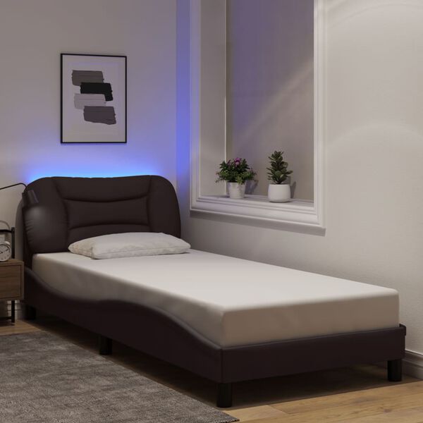 vidaXL Cadre de lit avec LED sans matelas Hvar marron fonc&eacute; 90x190 cm tissu