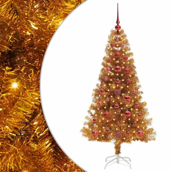 vidaXL Sapin de No&euml;l avec 150 LED avec support Dor&eacute; 120 cm PET
