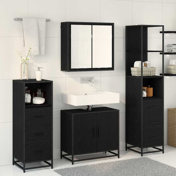vidaXL Ensemble de mobilier de salle de bain 4 pcs Ch&ecirc;ne noir