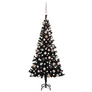 vidaXL Arbre de No&euml;l artificiel pr&eacute;-&eacute;clair&eacute; et boules noir 150 cm PVC