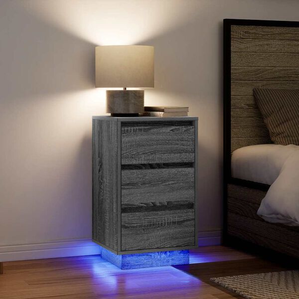 vidaXL Table de chevet avec lumi&egrave;res LED sonoma gris 38x34x65 cm