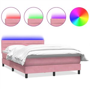 vidaXL Sommier &agrave; lattes de lit avec matelas et LED rose 160x220 cm velours