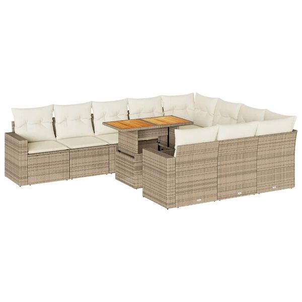 vidaXL Salon de jardin 11 pcs avec coussins beige r&eacute;sine tress&eacute;e