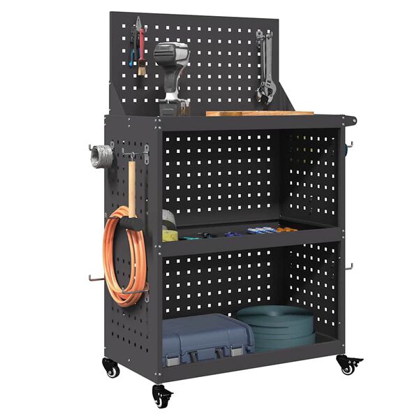 vidaXL Chariot à outils Noir 65 x 35 x 111 cm Acier laminé à froid