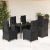 vidaXL Ensemble &agrave; manger de jardin coussins 7pcs Noir R&eacute;sine tress&eacute;e