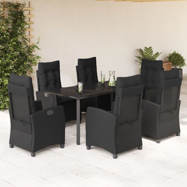vidaXL Ensemble &agrave; manger de jardin coussins 7pcs Noir R&eacute;sine tress&eacute;e