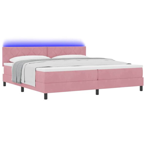 vidaXL Lit &agrave; ressort LED avec matelas Rose 200 x 200 cm Velours
