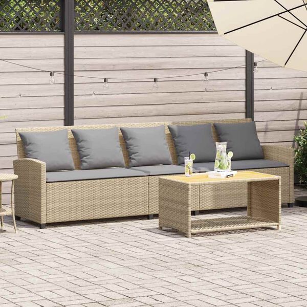 vidaXL Canap&eacute; de jardin avec coussins 5 places beige r&eacute;sine tress&eacute;e