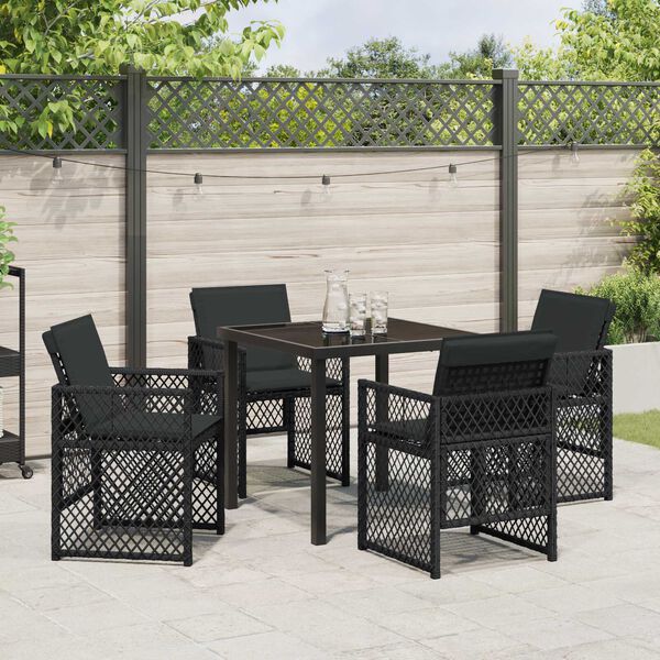 vidaXL Ensemble de salle &agrave; manger pour jardin 5 pcs Noir polyrotin