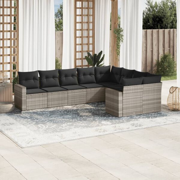 vidaXL Salon de jardin 9 pcs avec coussins gris clair r&eacute;sine tress&eacute;e
