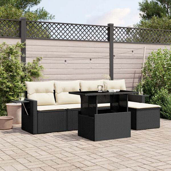 vidaXL Salon de jardin 6 pcs avec coussins noir r&eacute;sine tress&eacute;e