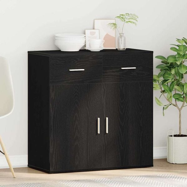 vidaXL Buffet avec tiroir Ch&ecirc;ne noir 78 x 38 x 80 cm Bois d'ing&eacute;nierie
