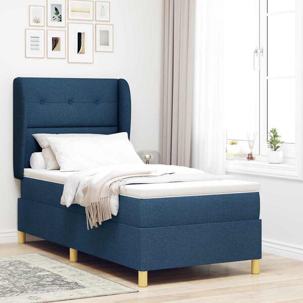 vidaXL Lit &agrave; ressorts avec matelas gris fonc&eacute; 90x190 cm Bleu tissu