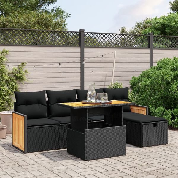 vidaXL Salon de jardin 6 pcs avec coussins noir r&eacute;sine tress&eacute;e