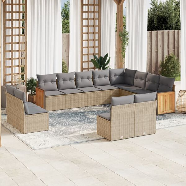 vidaXL Salon de jardin avec coussins 12 pcs beige r&eacute;sine tress&eacute;e