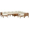 vidaXL Salon de jardin 11 pcs avec coussin cr&egrave;me Bois d'acacia solide
