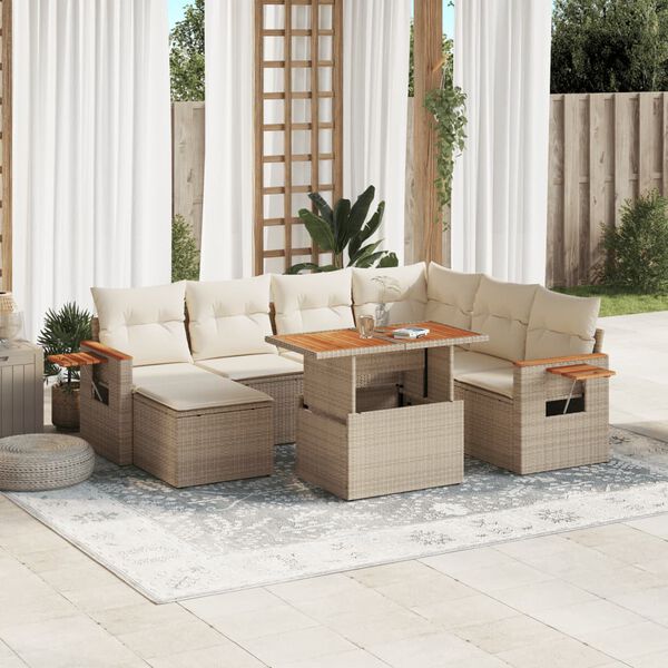 vidaXL Salon de jardin avec coussins 8 pcs beige r&eacute;sine tress&eacute;e