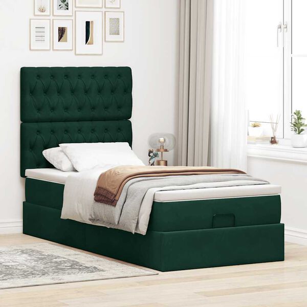 vidaXL Cadre de lit ottoman avec matelas vert fonc&eacute; 100x200 cm velours