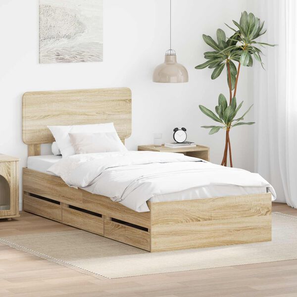 vidaXL Cadre de lit Ch&ecirc;ne Sonoma 75 x 190 cm Bois d&rsquo;ing&eacute;nierie