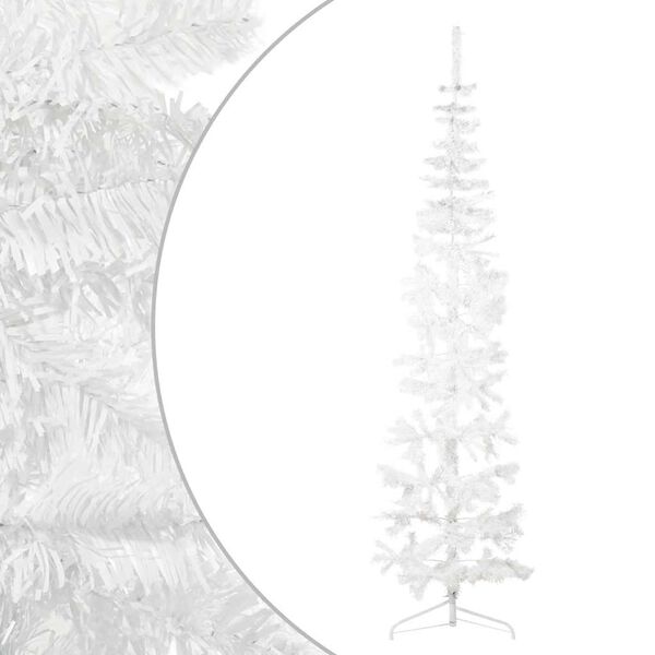 vidaXL Demi sapin de Noël artificiel mince avec support Blanc 210 cm