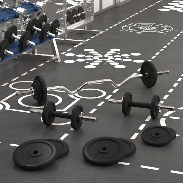 vidaXL Ensemble d'halt&egrave;res et de barres avec plaques 90 kg fonte