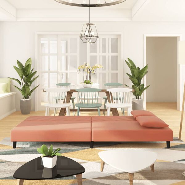 vidaXL Canap&eacute;-lit &agrave; 2 places avec deux oreillers Rose Velours