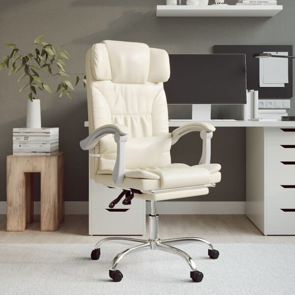 vidaXL Fauteuil inclinable de bureau Crème Similicuir