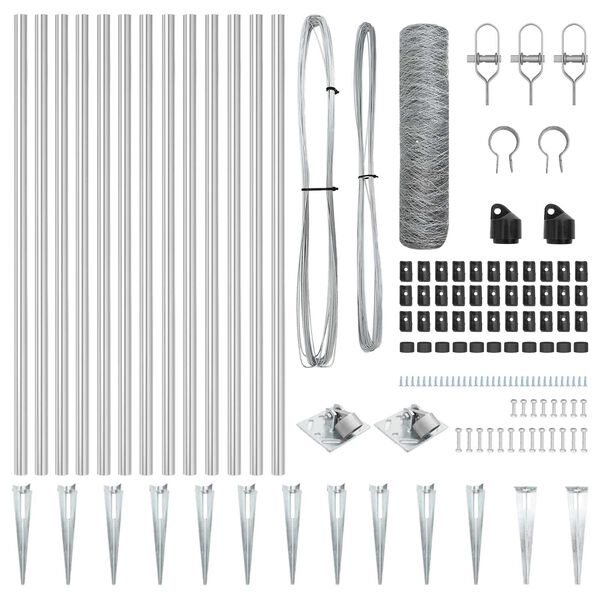 vidaXL Cl&ocirc;ture avec poteaux Argent 0.5 x 25 m Acier recouvert de PVC