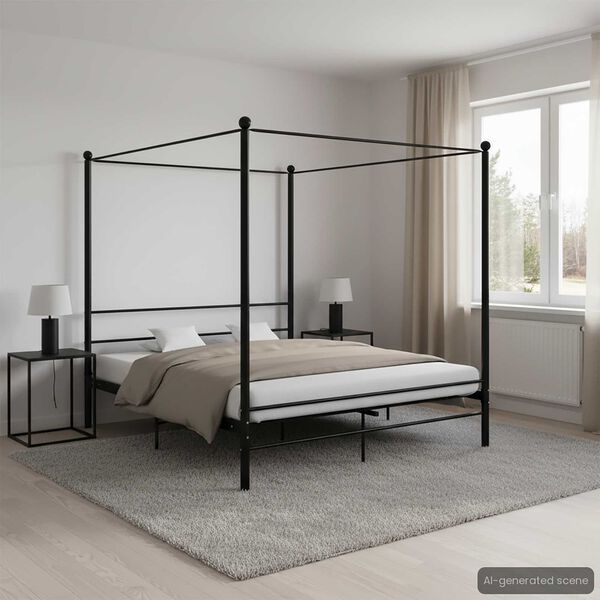 vidaXL Cadre de lit &agrave; baldaquin sans matelas noir m&eacute;tal 200x200 cm