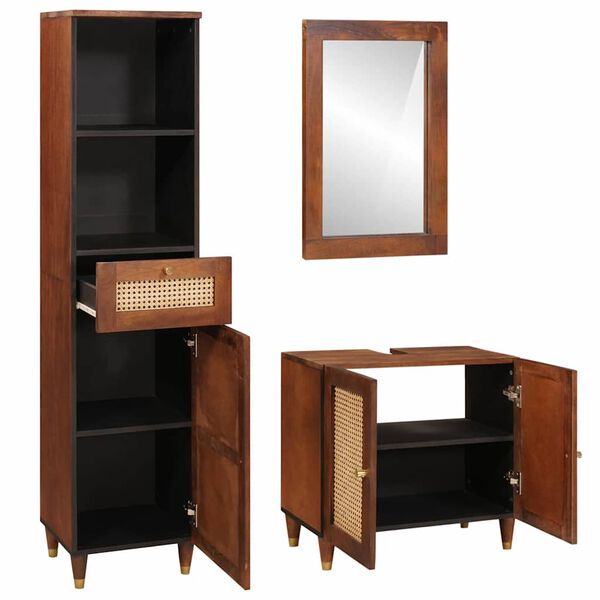 vidaXL Cabinet de salle de bain avec tiroir 3 pcs Marron et Noir