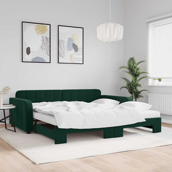 vidaXL Lit de jour et gigogne et matelas vert fonc&eacute; 100x200 cm velours