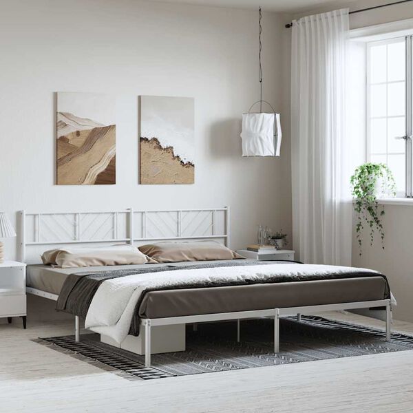 vidaXL Cadre de lit m&eacute;tal sans matelas et t&ecirc;te de lit blanc 193x203 cm