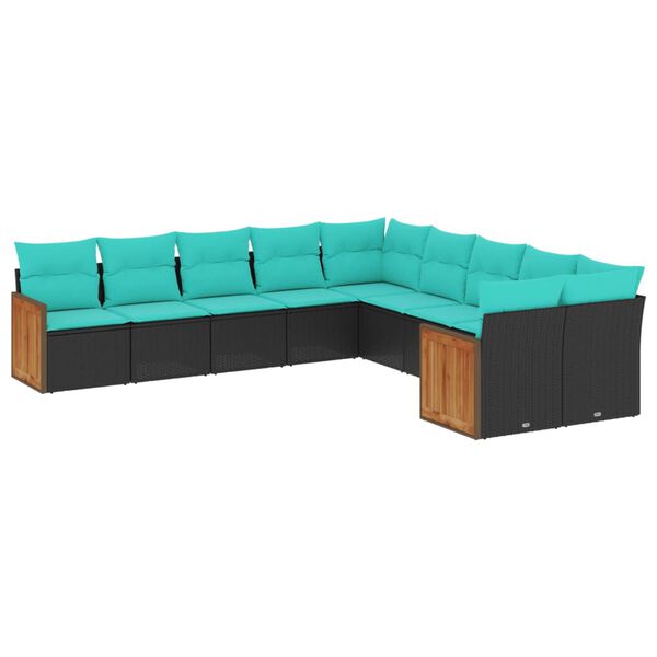 vidaXL Salon de jardin 10 pcs avec coussins noir r&eacute;sine tress&eacute;e